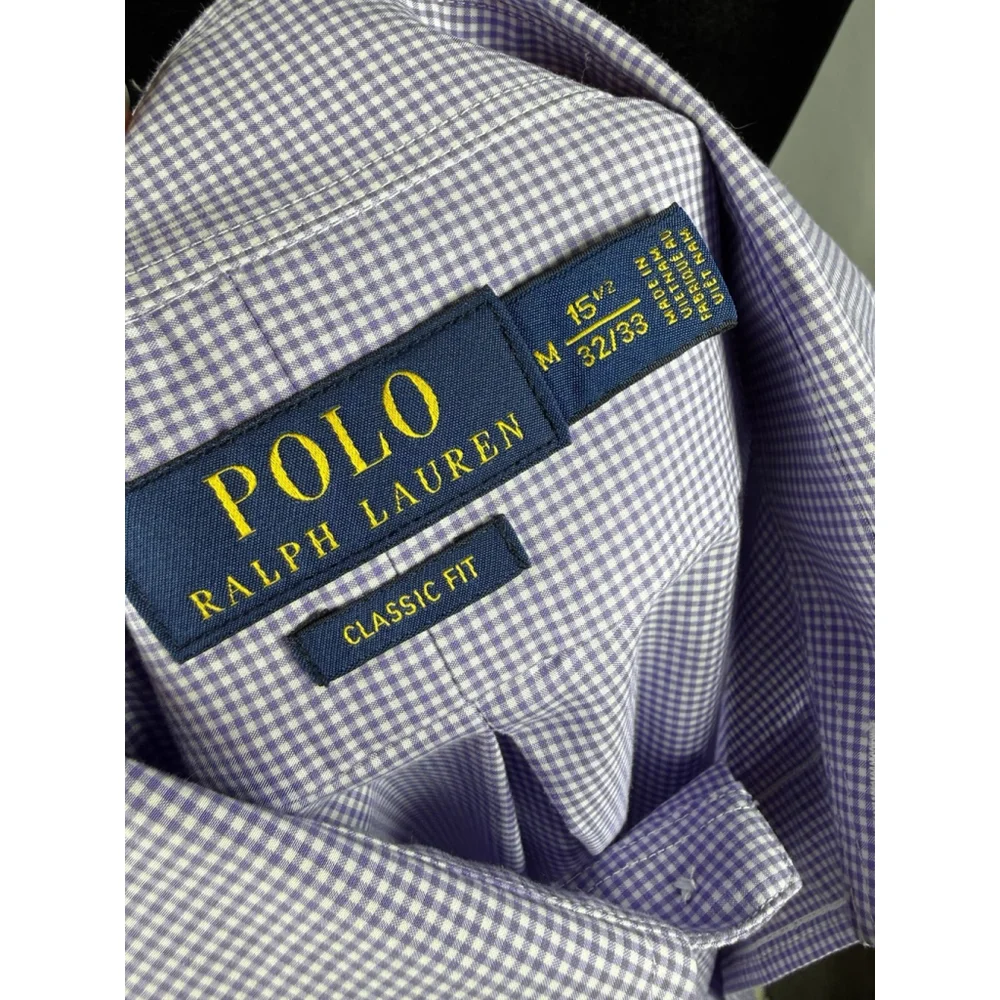 Ralph Lauren Men Dress Shirt 15.5 - 32 / 33 Long Sleeves Purple White Check Med